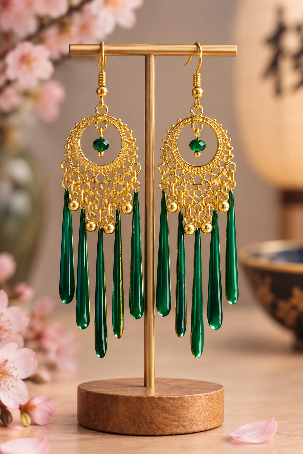 Boucles d'Oreilles Kin no Ame Vert